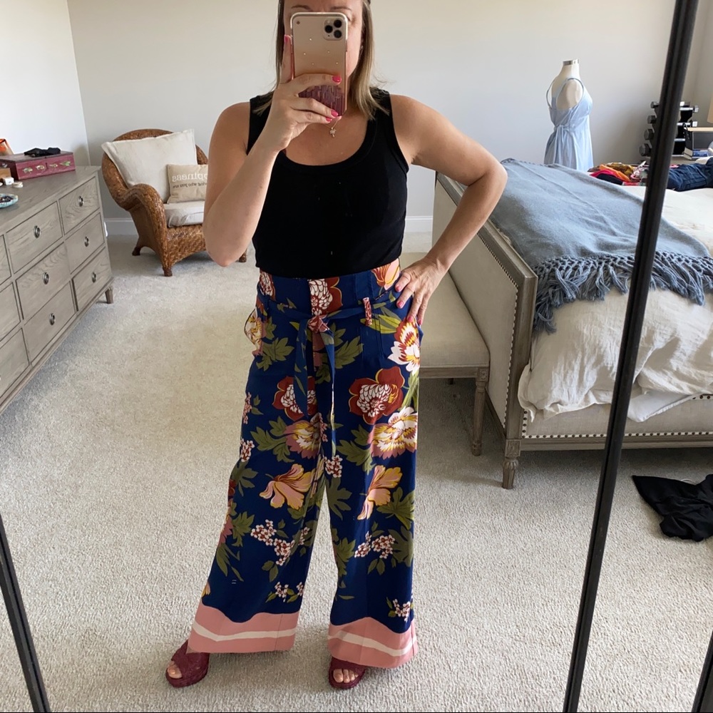 Navy Floral Print Wide Leg, Pant